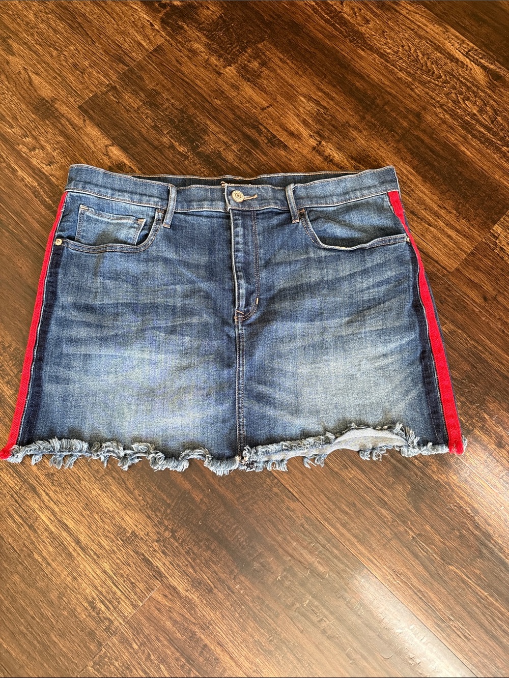 Express Denim Mini Skirt with Red Side Panels